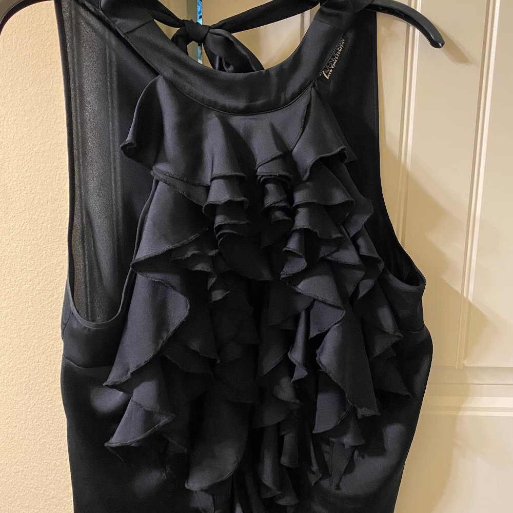 Black ruffle halter blouse
